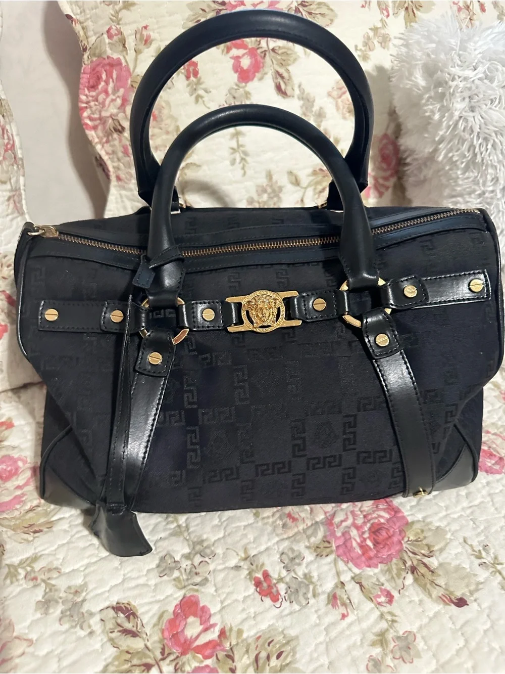 Versace Black bag with Gold Medallion Hardware